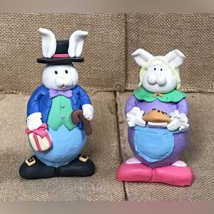 Mr And Mrs Easter Bunny Resin Figurine Set Kitsch Whimsical Playful Fun